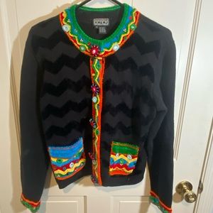 The Collective Works of Berek - Vintage Colorful Trimmed Black Sweater MED